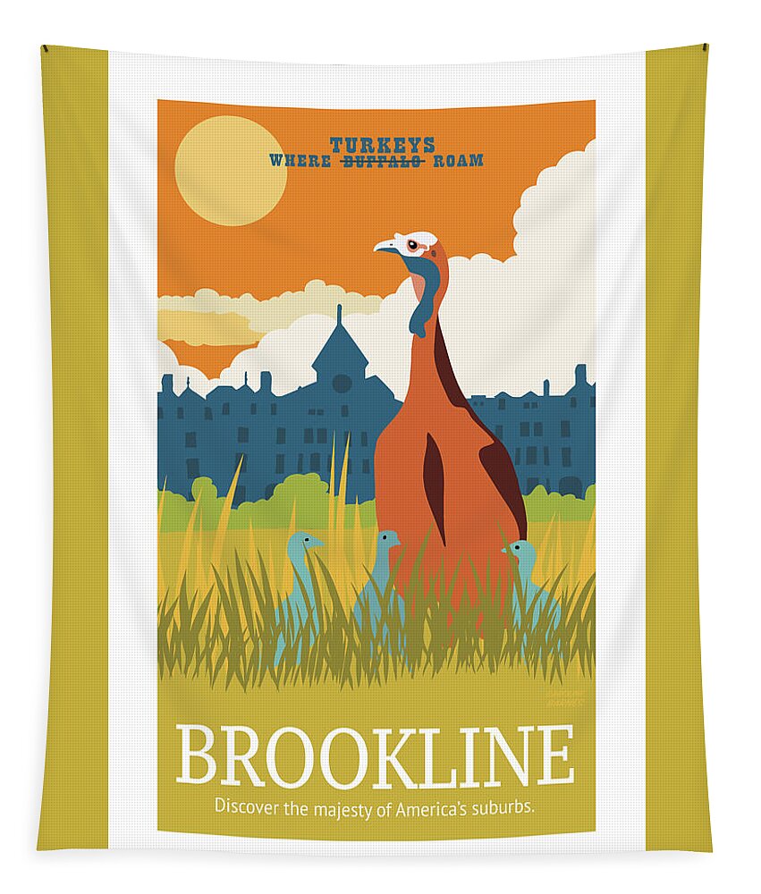 Brookline Tapestry featuring the digital art Where the Turkeys Roam by Caroline Barnes