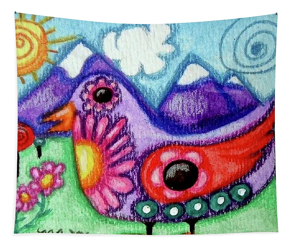 Whimsical Tapestry featuring the painting Whimsical Bird by Monica Resinger