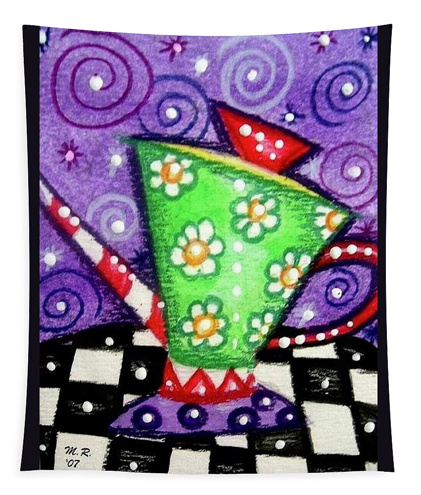 Whimsical Tapestry featuring the painting Whimsical Green Teapot by Monica Resinger