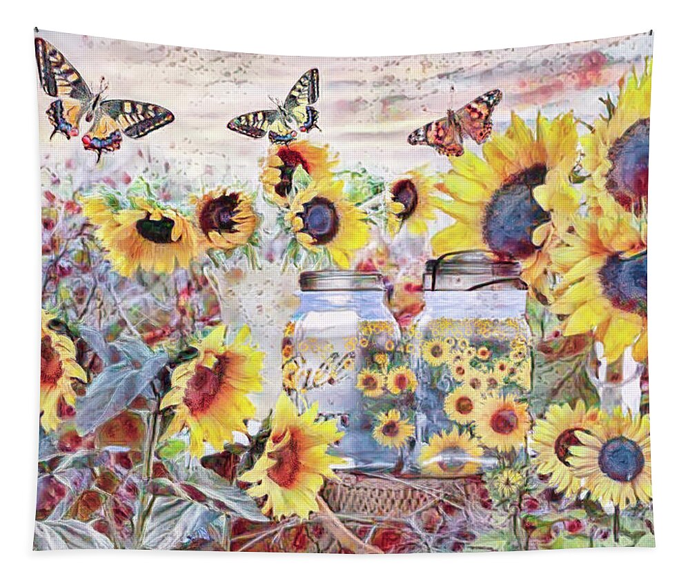 Spring Tapestry featuring the digital art Whimsical Sunshine in a Jar by Debra and Dave Vanderlaan