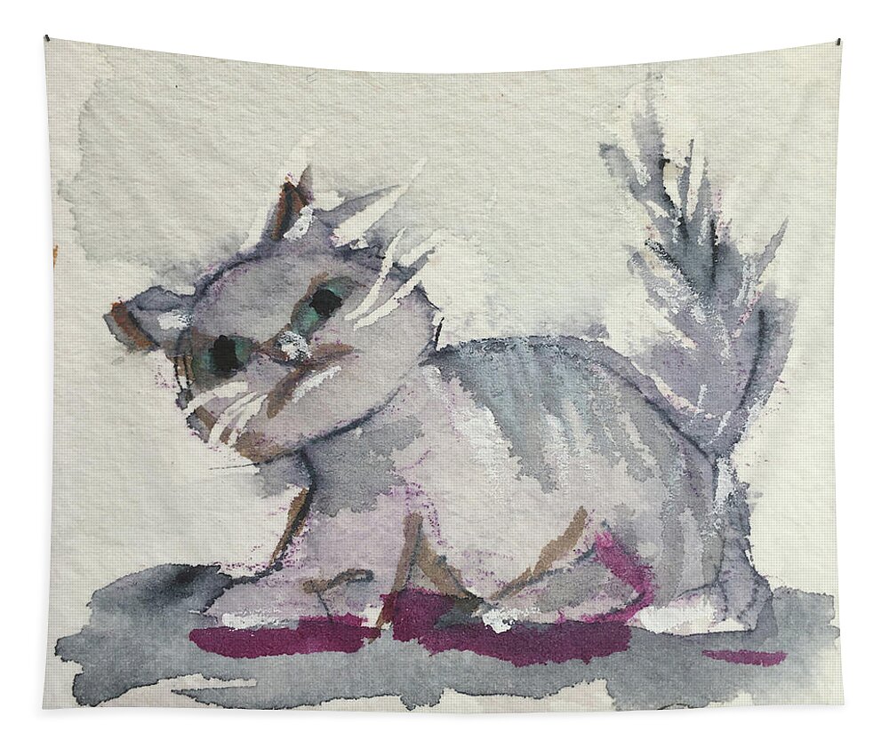 Whimsy Tapestry featuring the painting Whimsy Kitty 2 by Roxy Rich