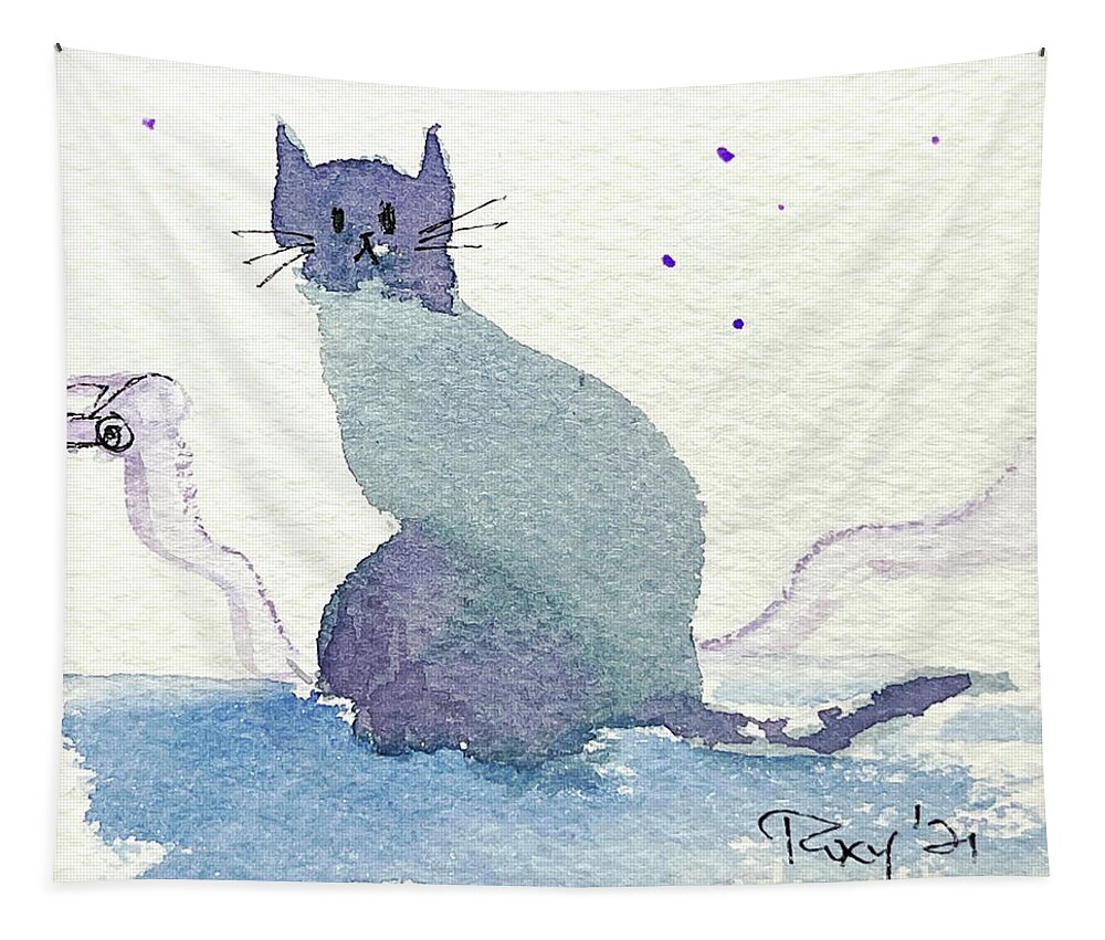 Whimsical Cat Tapestry featuring the painting Whimsy Kitty 20 by Roxy Rich