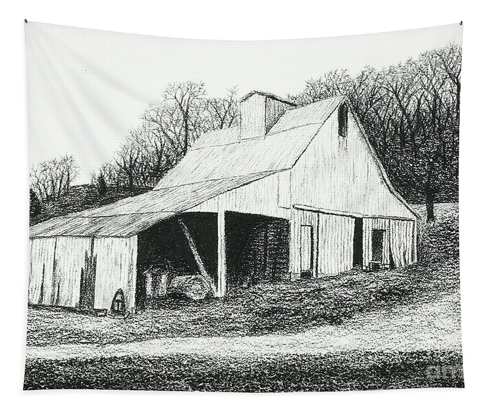 Barns Tapestry featuring the drawing Whit Barn on Bluff Road by Garry McMichael