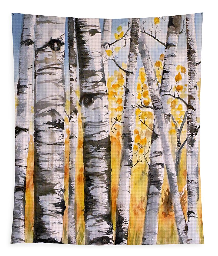 White Birches Tapestry featuring the painting White Birch Meadow by Anna Jacke
