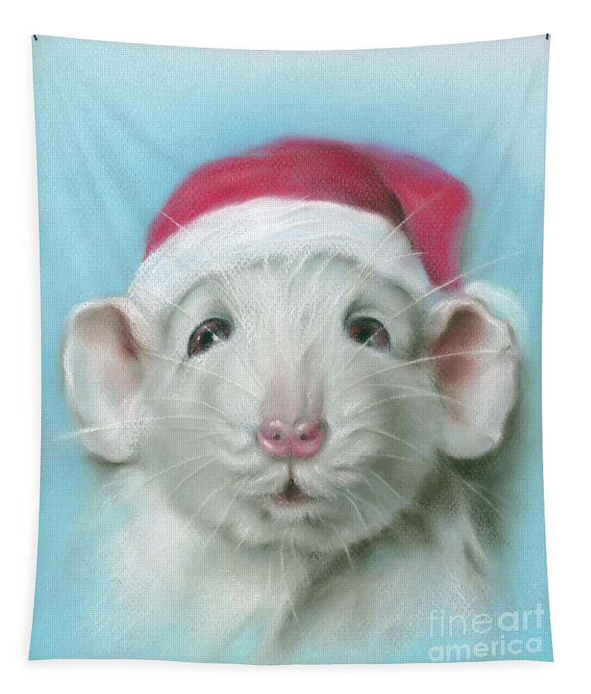 Animal Tapestry featuring the painting White Christmas Rat with a Santa Hat by MM Anderson