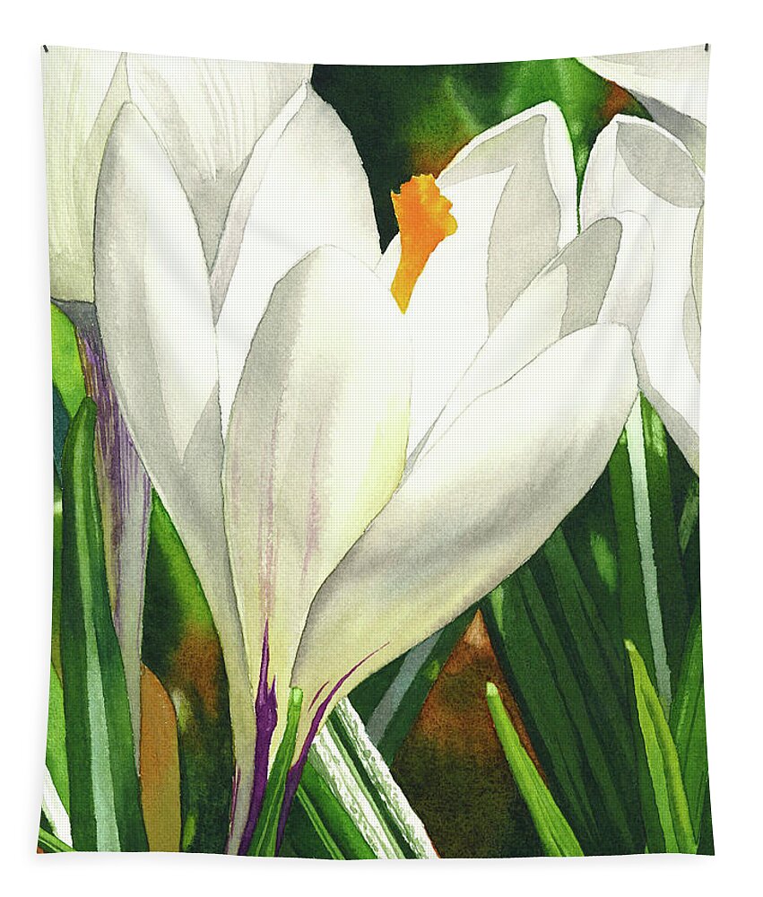 White Tapestry featuring the painting White Crocus by Espero Art
