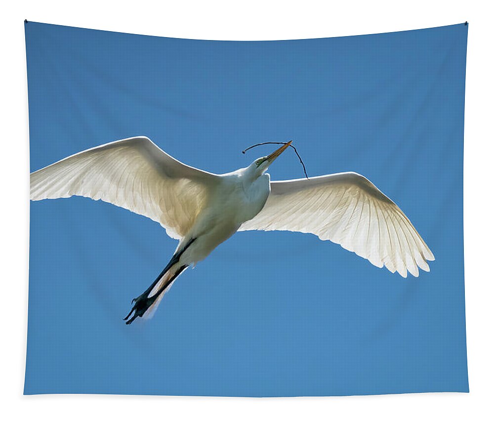 Egret Tapestry featuring the photograph White Egret-2 by John Kirkland