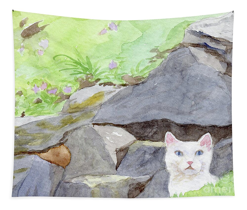 Kitty Tapestry featuring the painting White Kitty by Anne Marie Brown