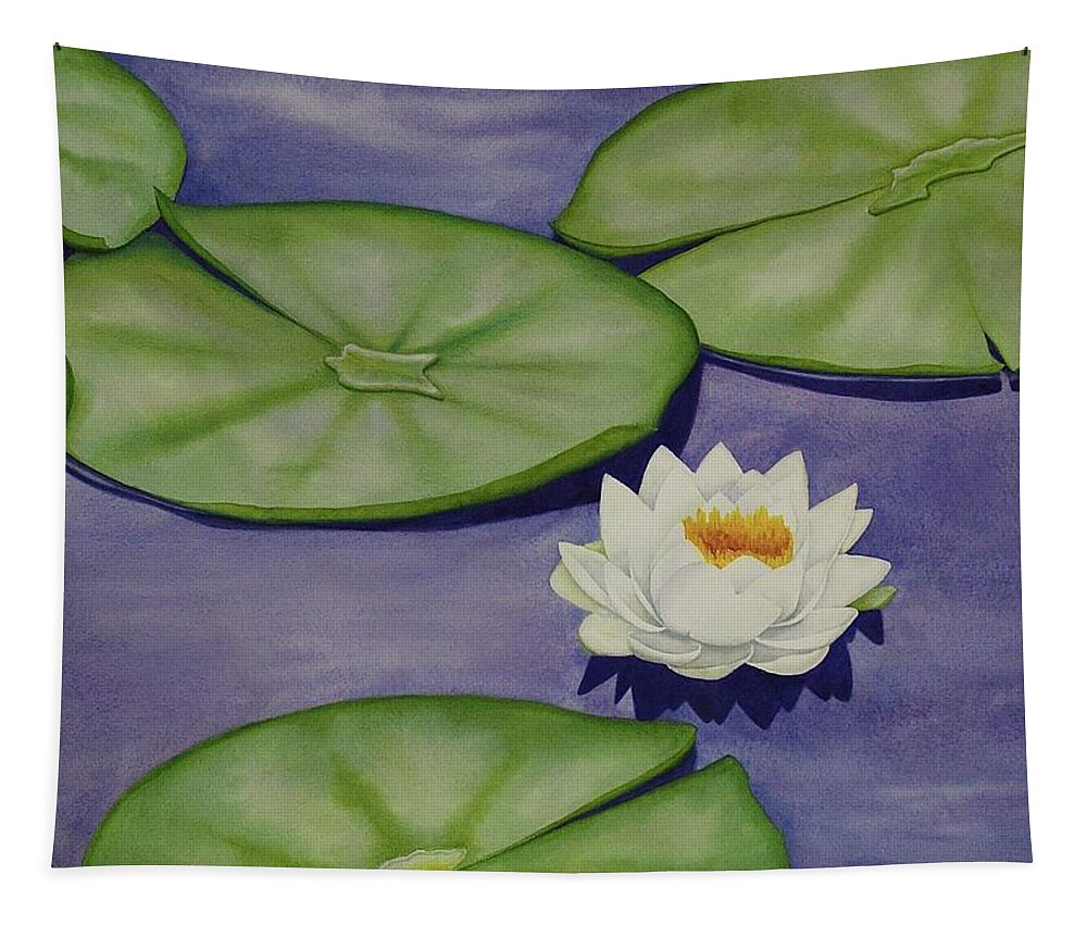 Kim Mcclinton Tapestry featuring the painting White Lotus and Lily Pad Pond by Kim McClinton
