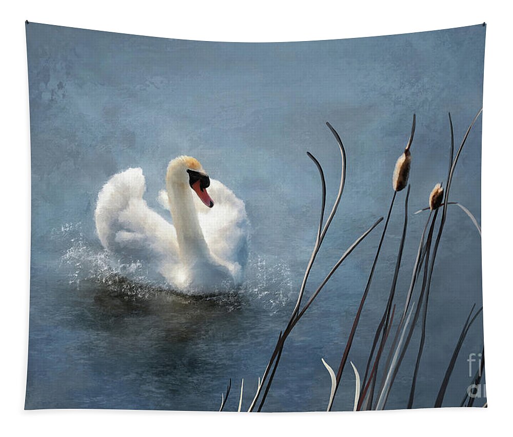 Swan Tapestry featuring the digital art White Magic by Lois Bryan
