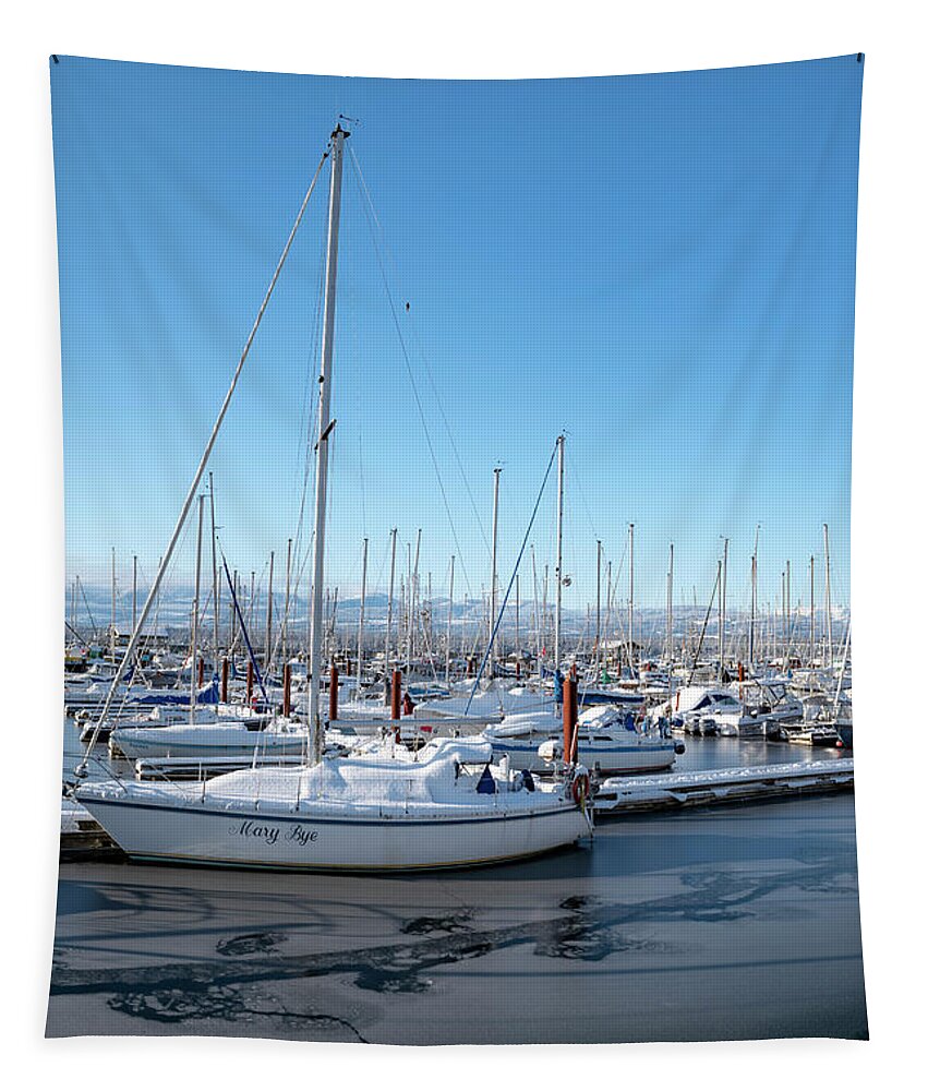 Marine Tapestry featuring the photograph White marina by Canadart -
