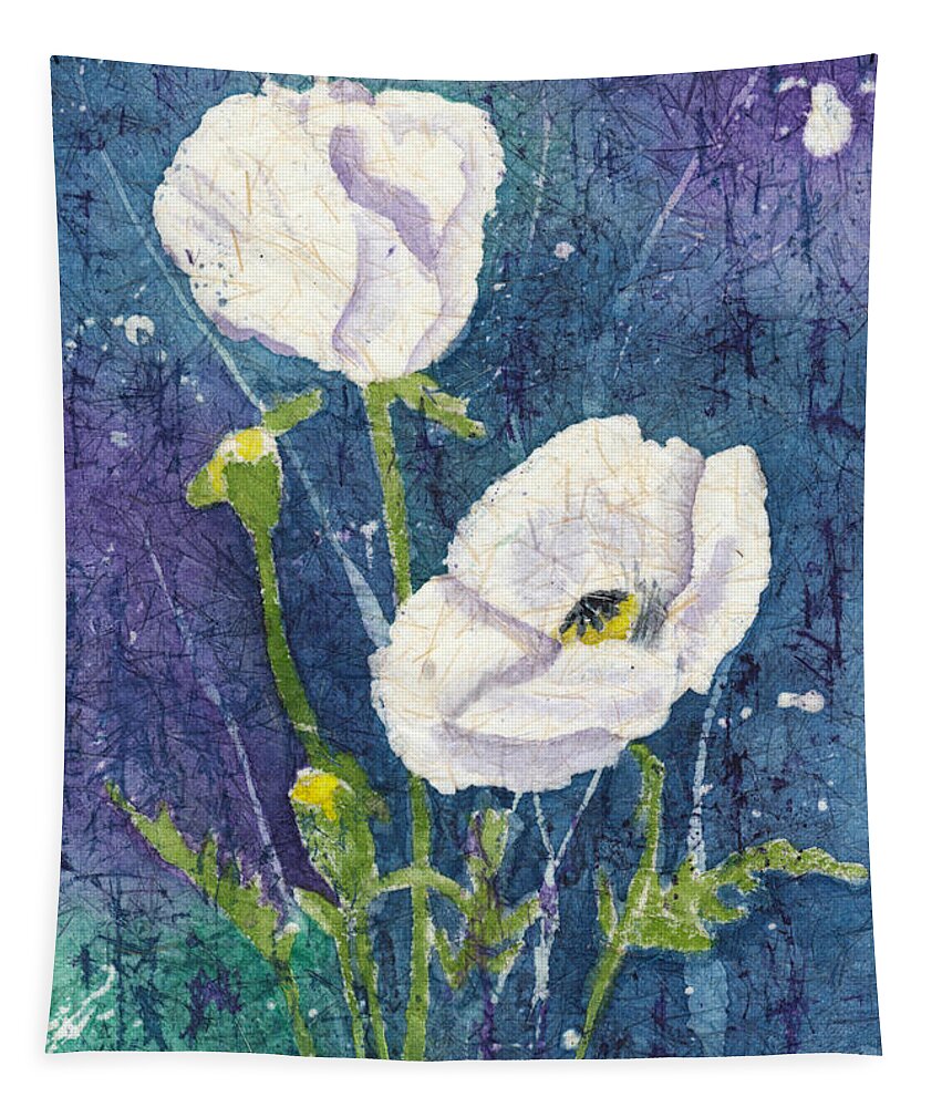 Poppy Tapestry featuring the painting White Poppies in an Evening Garden by Conni Schaftenaar