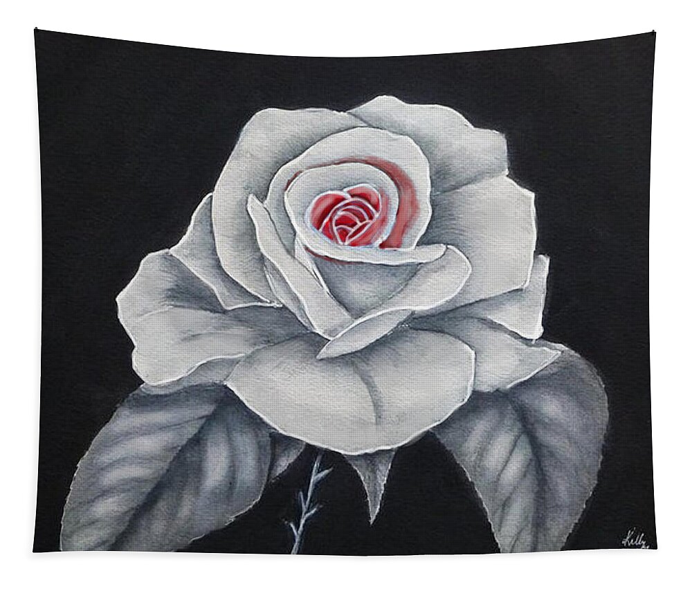 White Rose Tapestry featuring the painting White Rose n' Red by Kelly Mills