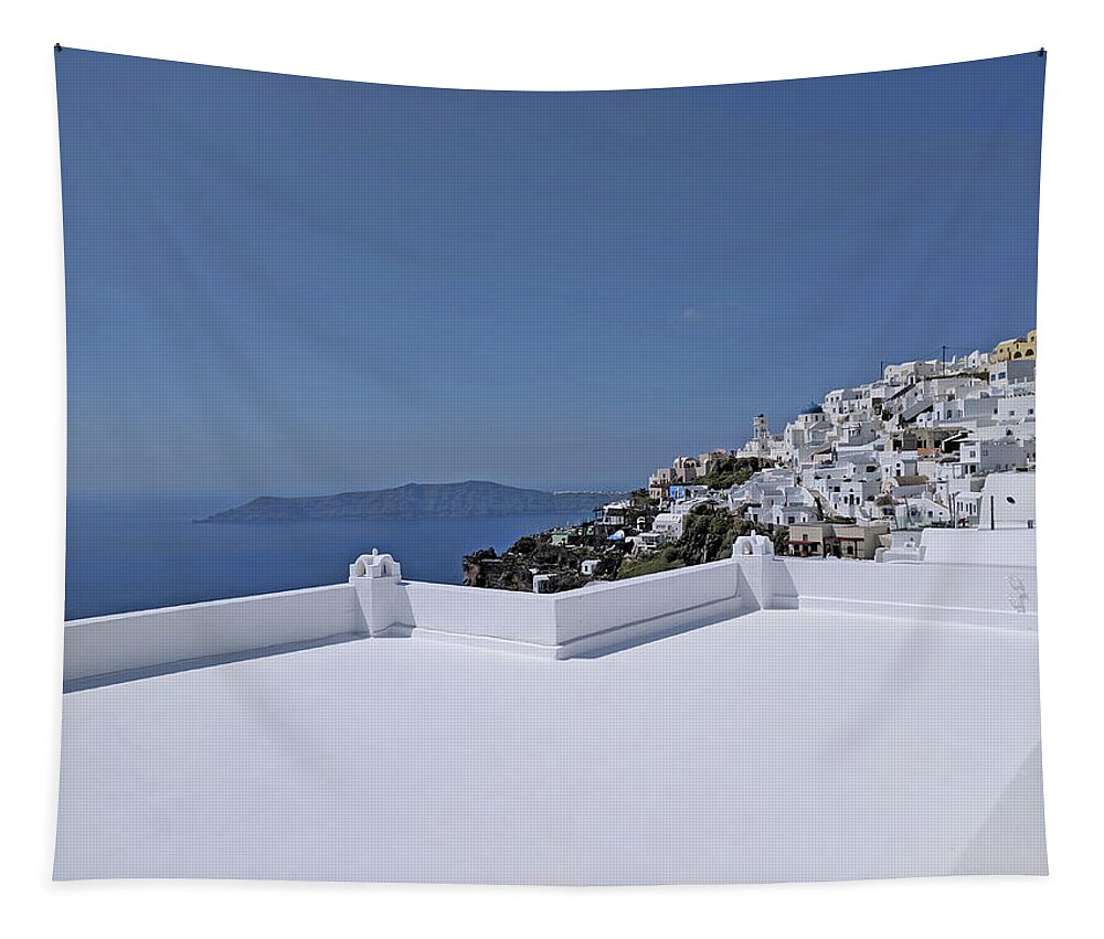 Santorini Tapestry featuring the photograph White Santorini by Yvonne Jasinski