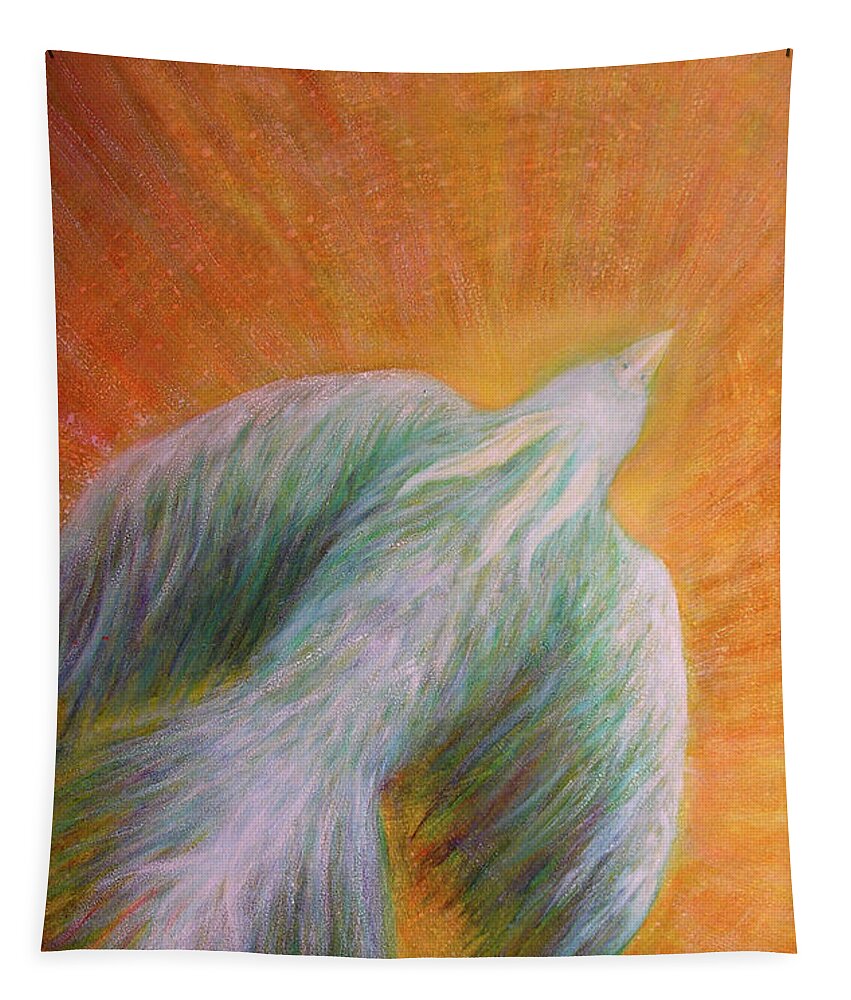 Bird Tapestry featuring the painting White Spirit Bird by Irene Vincent
