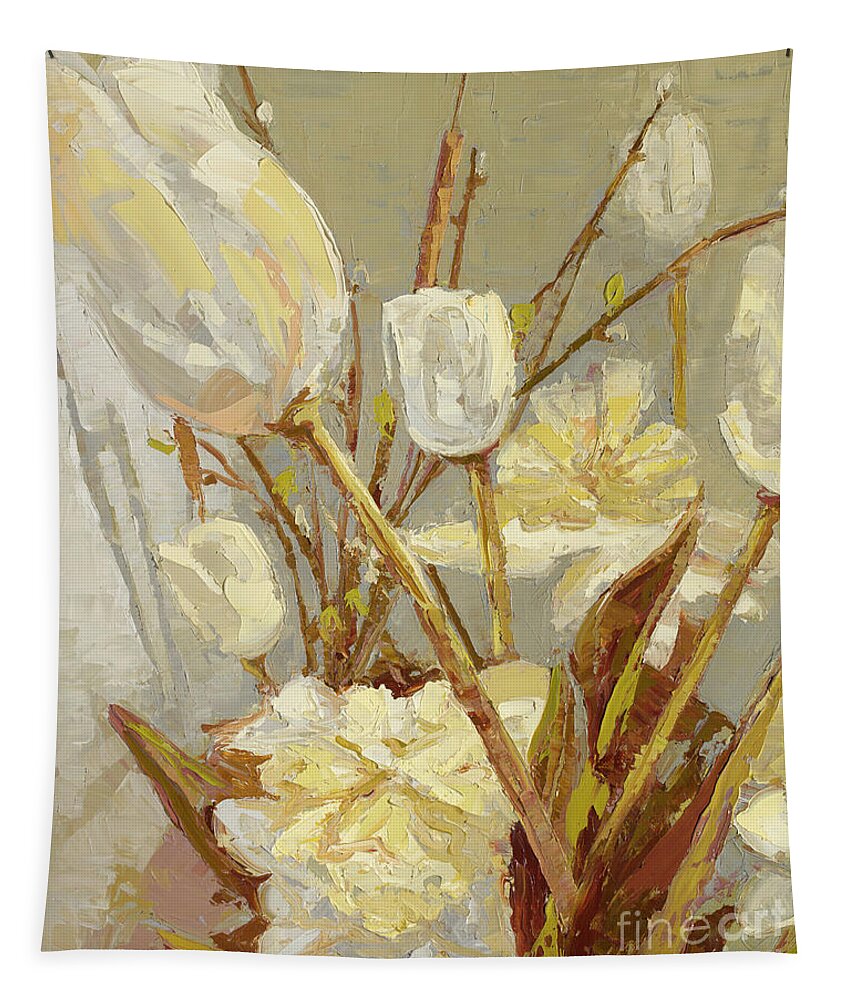 Tulips Tapestry featuring the painting White Tulips, 2016 by PJ Kirk