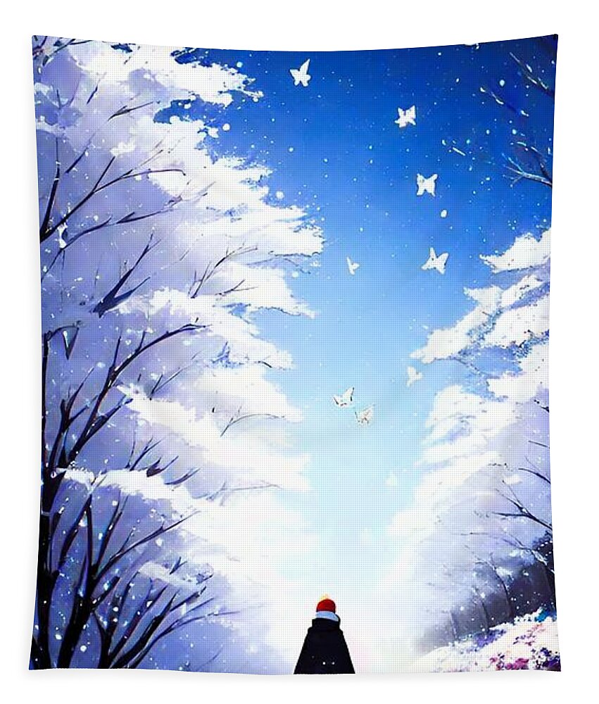 White Tapestry featuring the digital art A I White Butterflies in the Snow by Denise F Fulmer