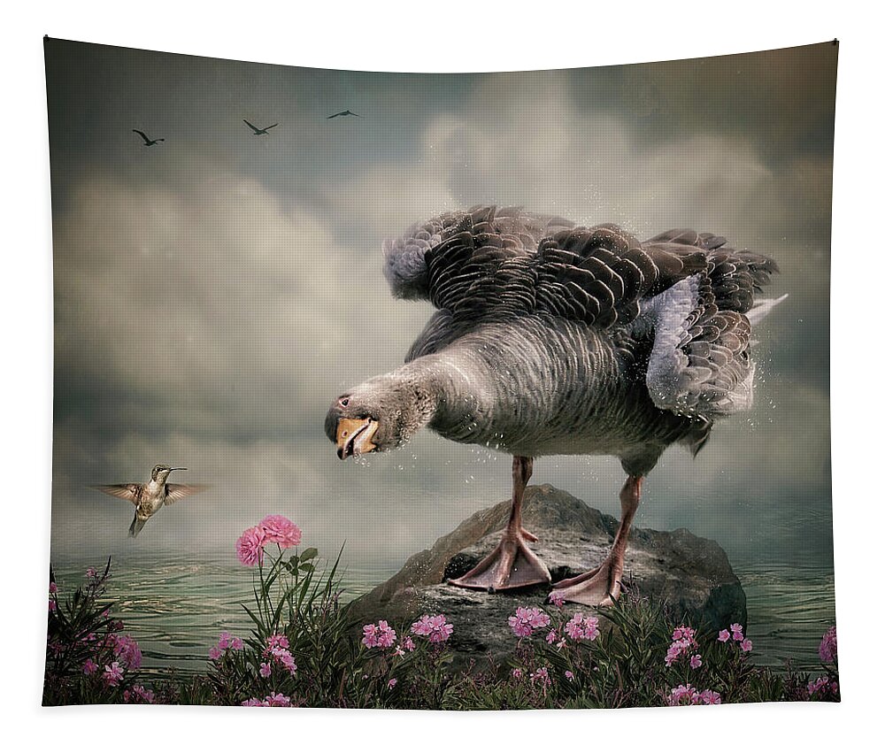 Goose Tapestry featuring the digital art Who are you? by Maggy Pease