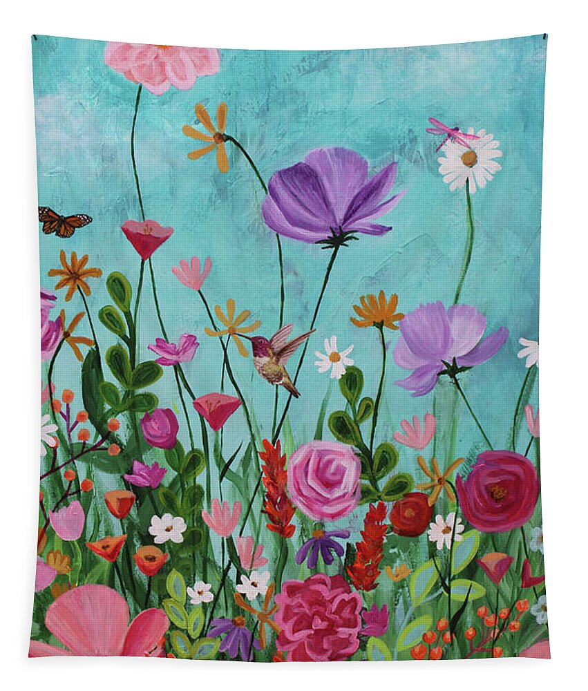 Hummingbird Tapestry featuring the painting Wild and Wondrous by Ashley Lane