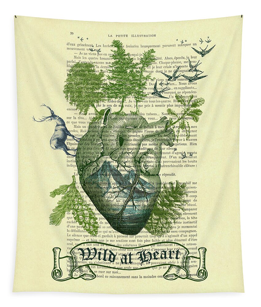 Human Heart Tapestry featuring the digital art Wild at heart, woodland human heart artwork by Madame Memento