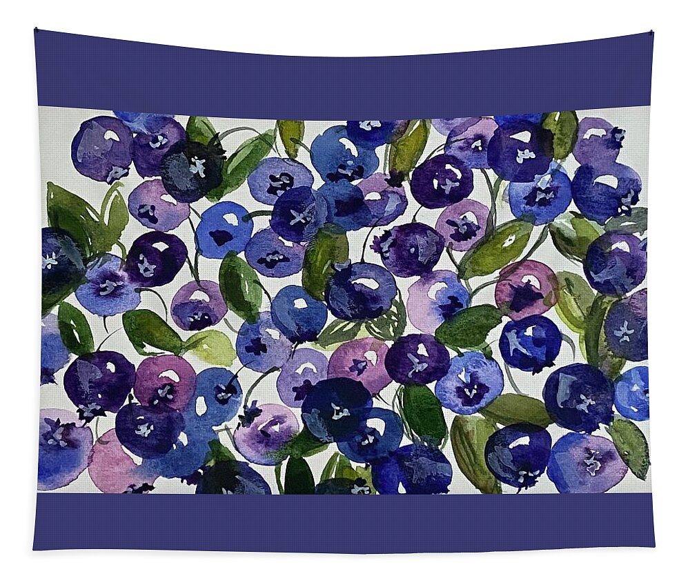 Wild Maine Blueberries Tapestry featuring the painting Wild Blueberries by Kellie Chasse