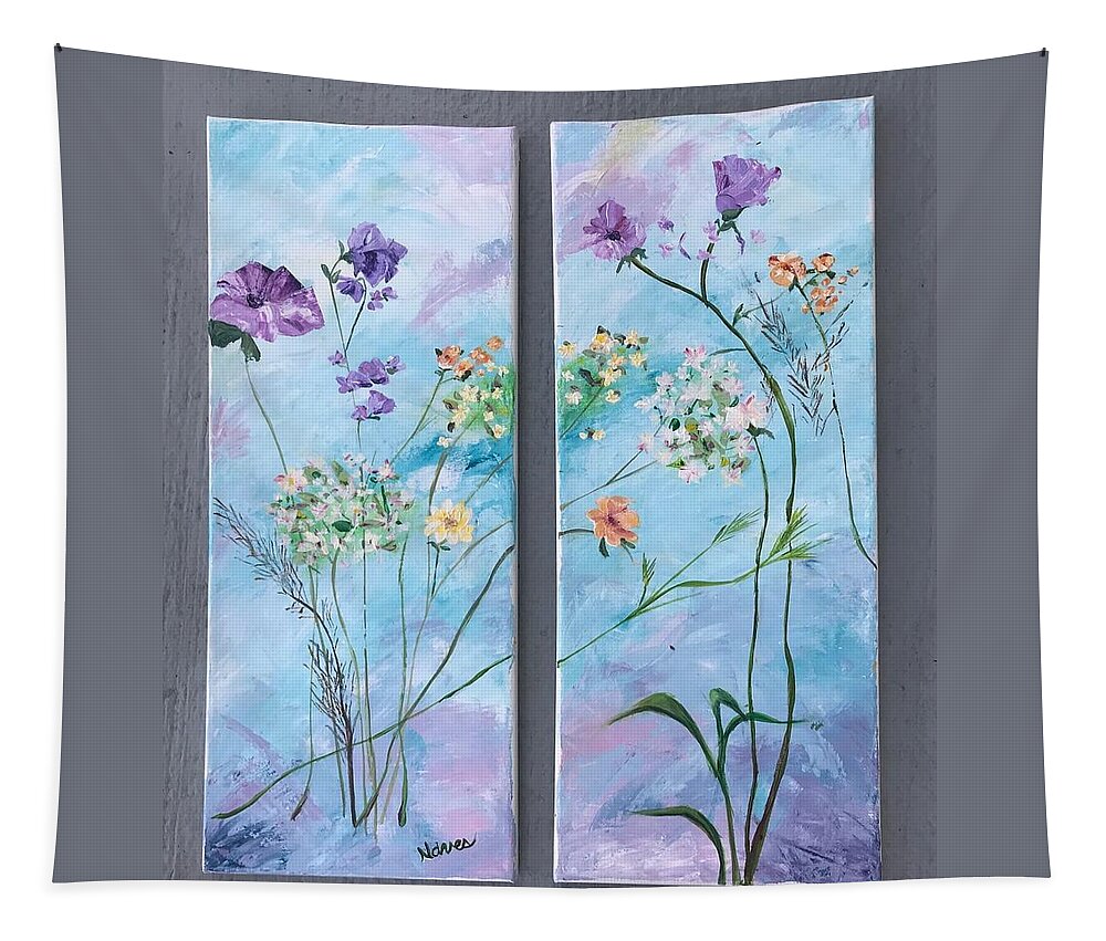 Wild Flowers Tapestry featuring the painting Wild Flowers Diptych by Deborah Naves