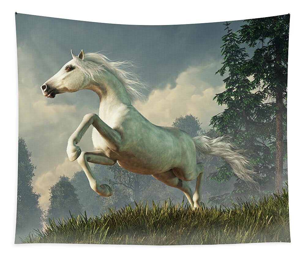 Wild Gray Horse Tapestry featuring the digital art Wild Gray Horse by Daniel Eskridge
