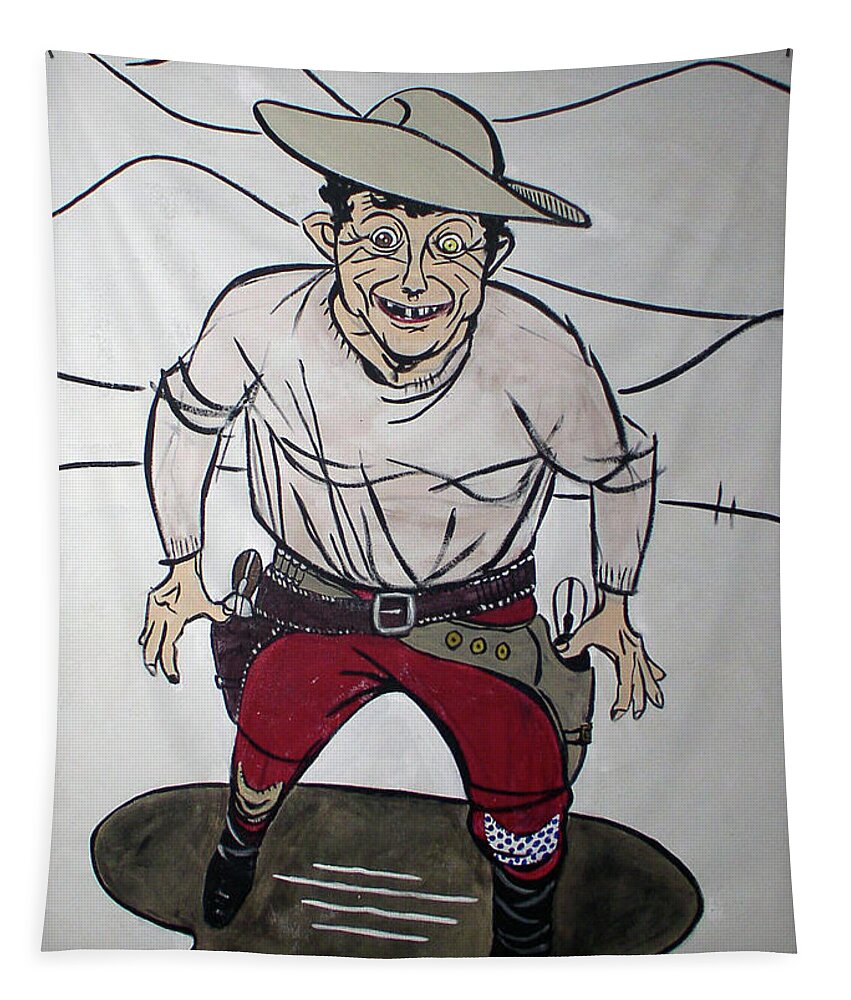 Western Tapestry featuring the drawing Wild Gun by Phil Mckenney