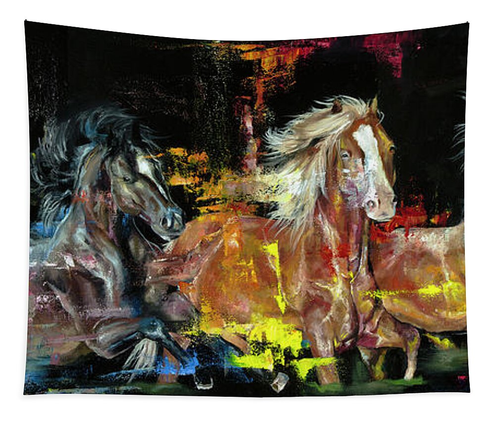 Horse Tapestry featuring the painting Wild Horses by Averi Iris