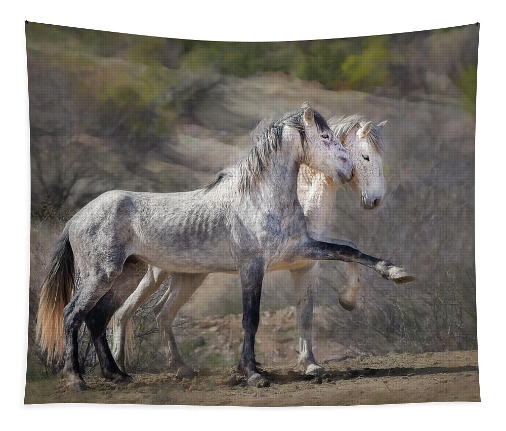 Wild Horses Tapestry featuring the photograph Wild Horses - Striking a Pose by Sylvia Goldkranz