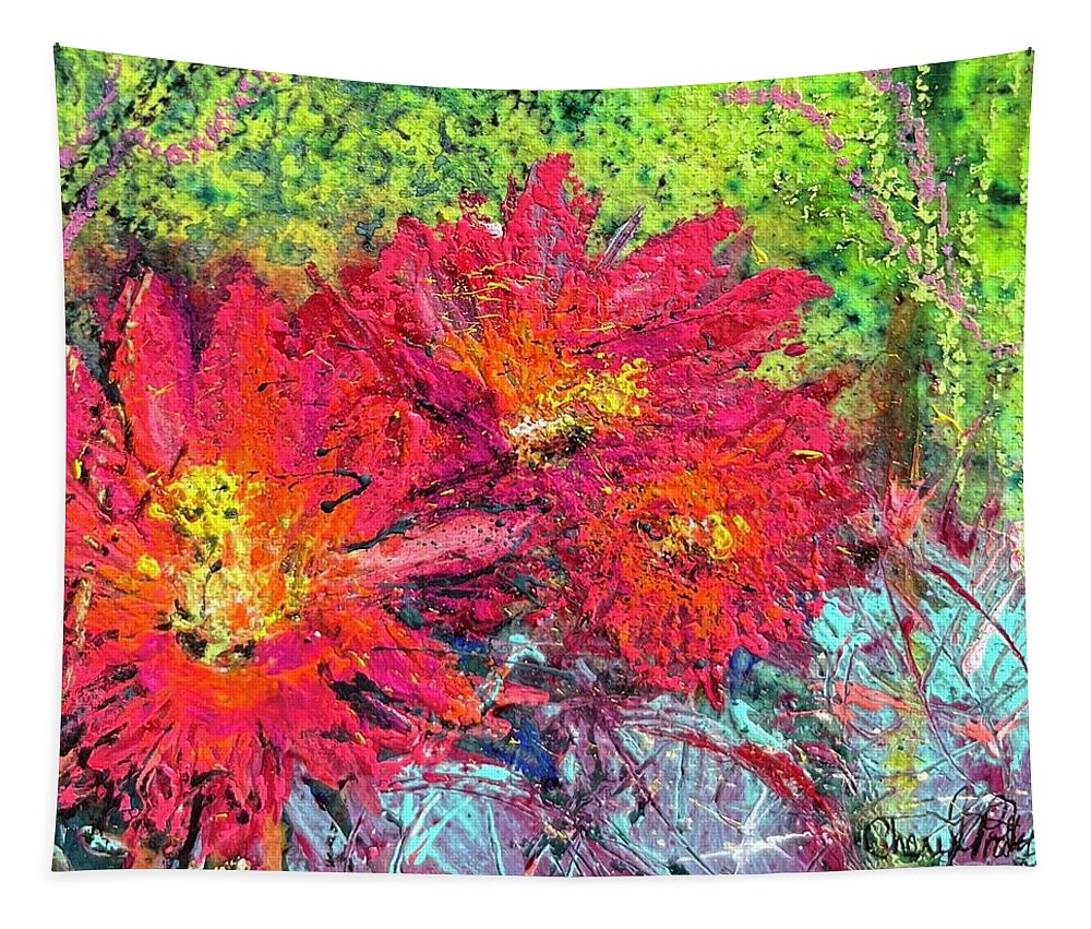 Cactus Tapestry featuring the painting Wild Thing - Cactus Bloom by Cheryl Prather