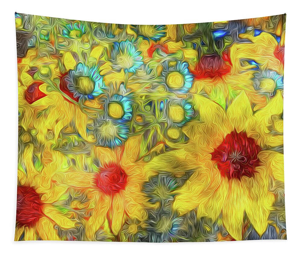 Colorful Tapestry featuring the mixed media Wild Wildflowers Colorful Botanical Art by Shelli Fitzpatrick
