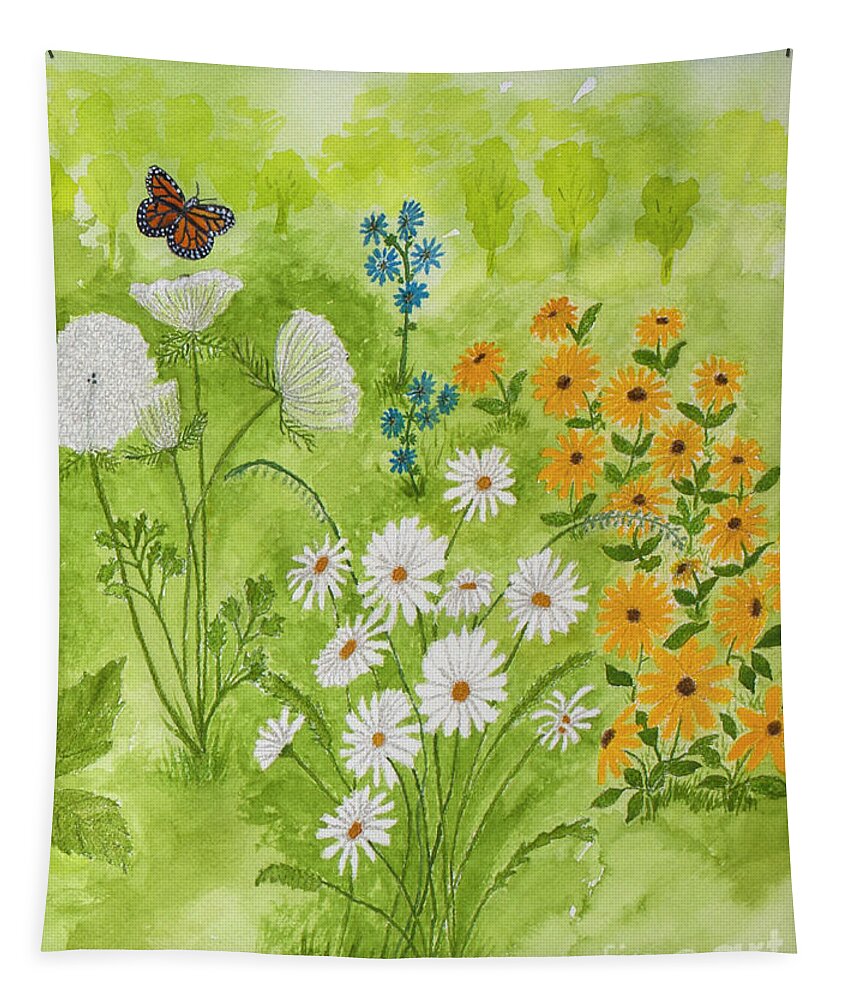 Wildflowers Tapestry featuring the painting Wildflowers in the Garden by Conni Schaftenaar
