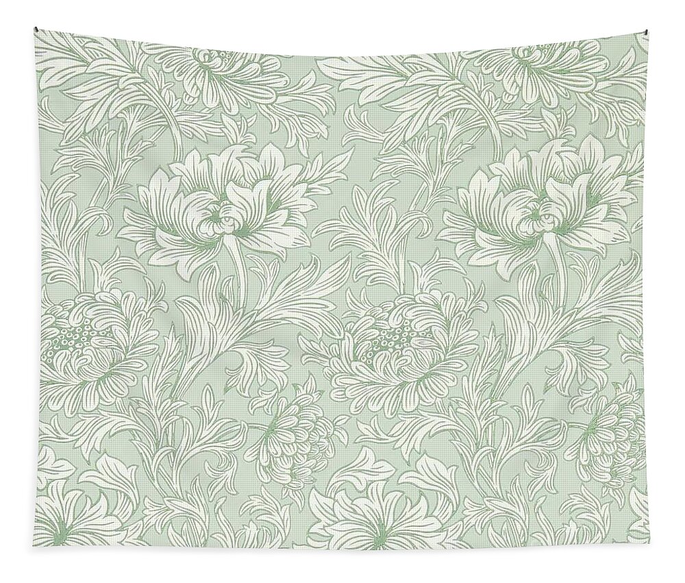 Vintage Tapestry featuring the painting William Morris Chrysanthemum Toile Willow Green by William Morris