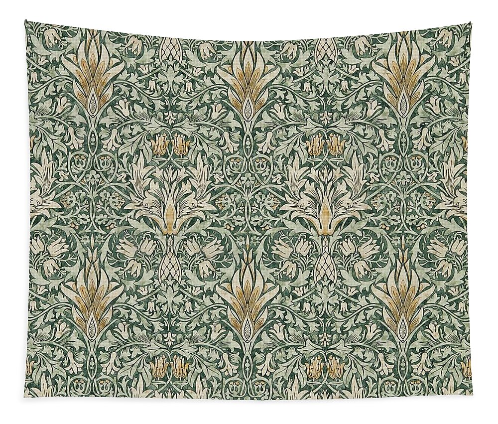Vintage Tapestry featuring the painting William Morris Snakeshead Forest Green Thyme by William Morris