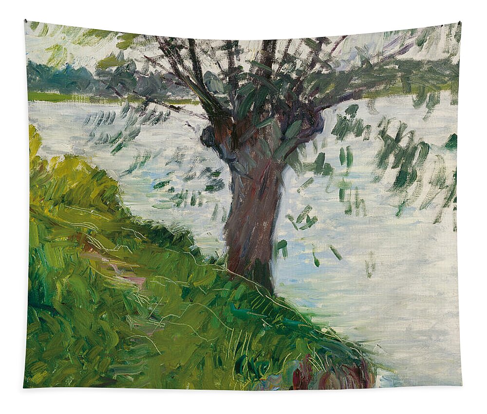 Willow By The River Tapestry featuring the painting Willow by the River, Saule au bord de la riviere, 1891 by Gustave Caillebotte