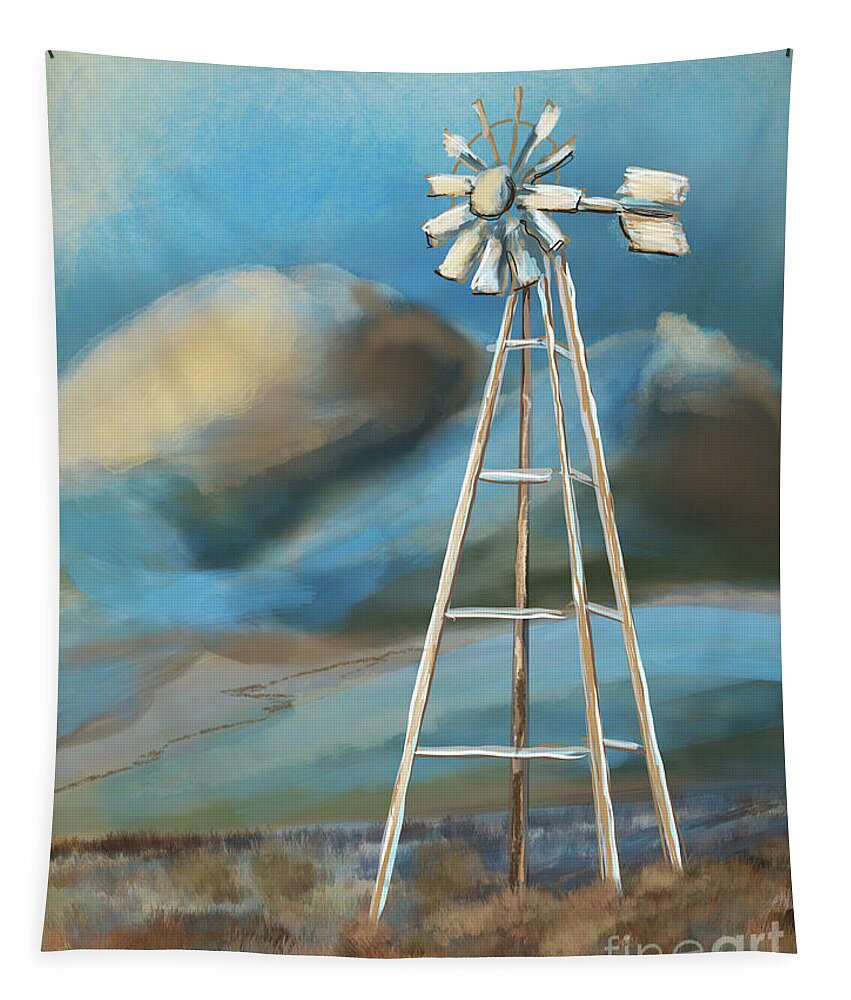 Farm Tapestry featuring the digital art Wind Mill by Doug Gist