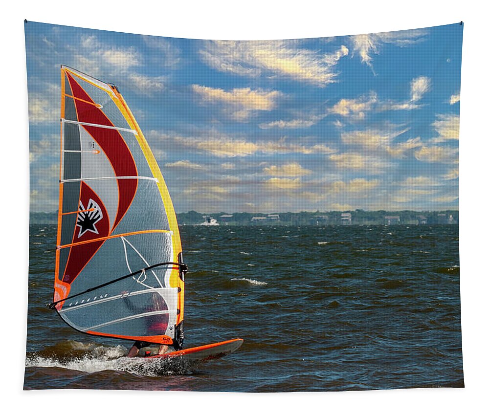 Wind Surfer Tapestry featuring the photograph Wind Sailing by Cathy Kovarik