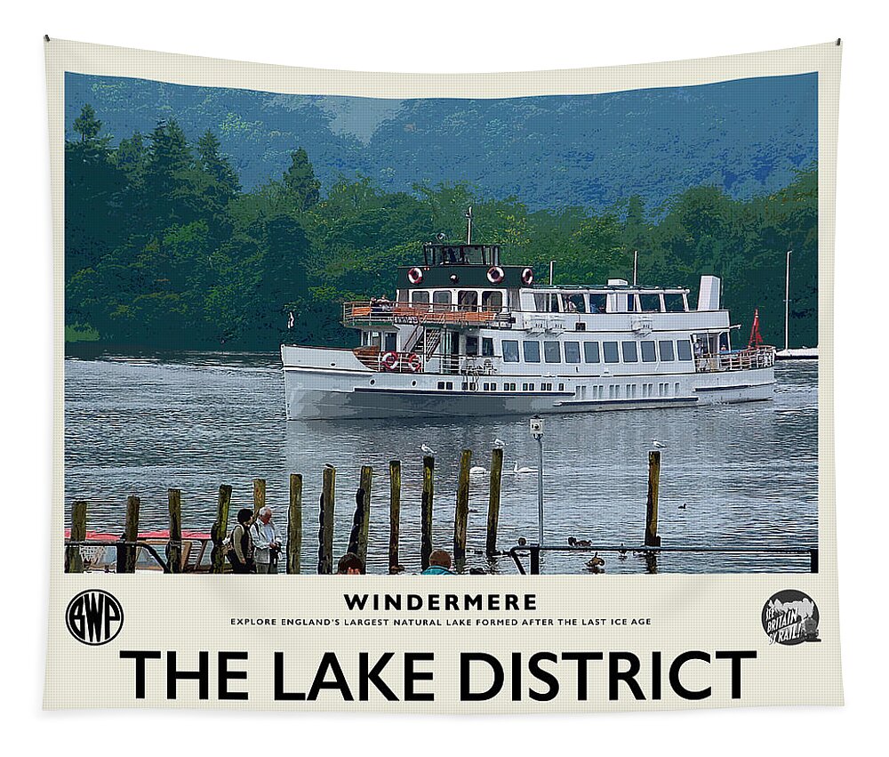 Windermere Tapestry featuring the photograph Windermere Cruise Cream Railway Poster by Brian Watt