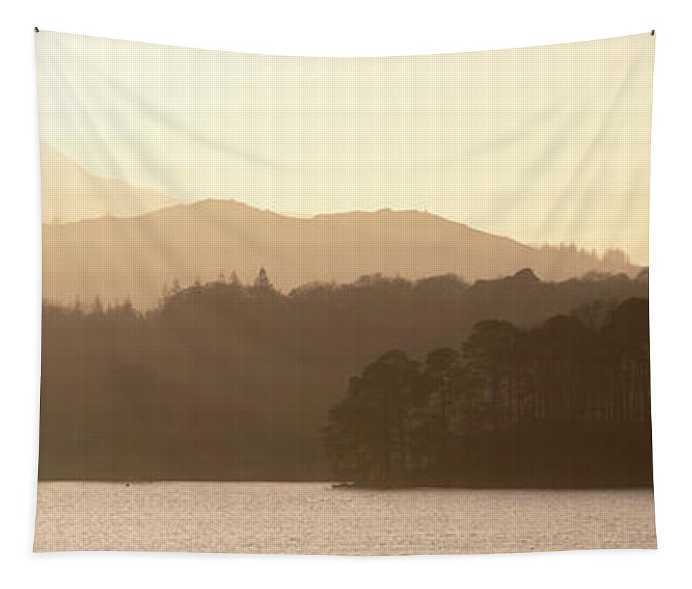 Panorama Tapestry featuring the photograph Windermere lake sunset lake district by Sonny Ryse
