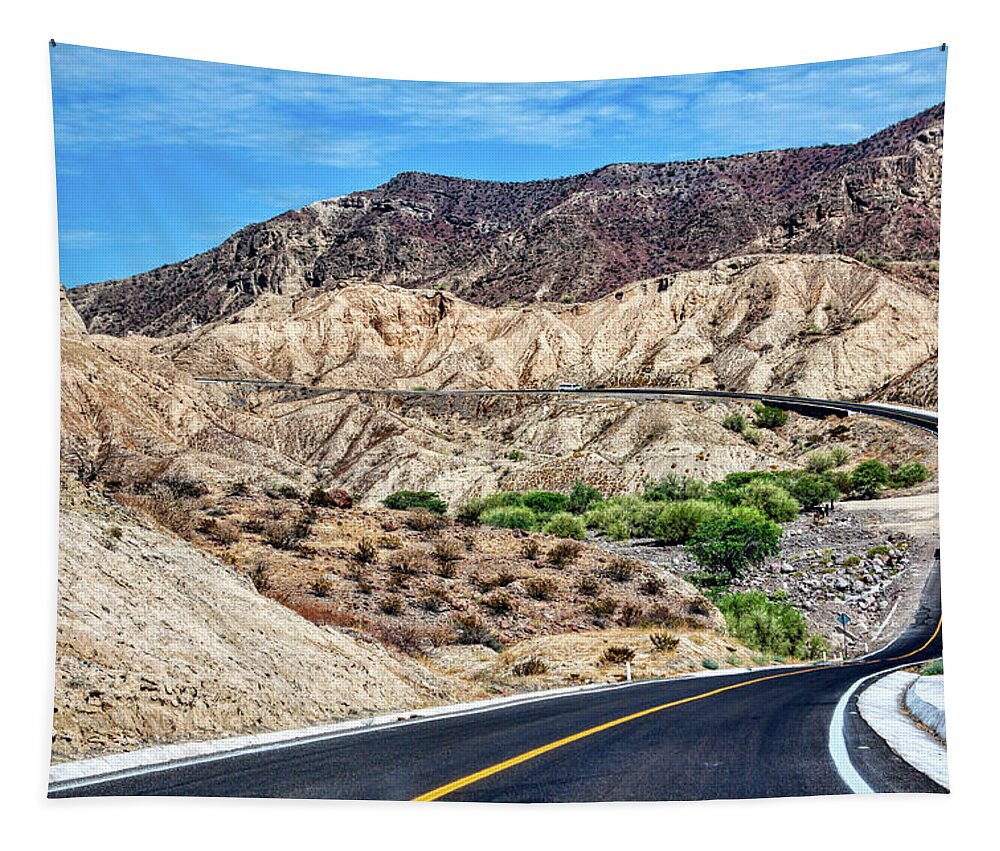 Winding Road Tapestry featuring the photograph Winding road Baja California by Tatiana Travelways