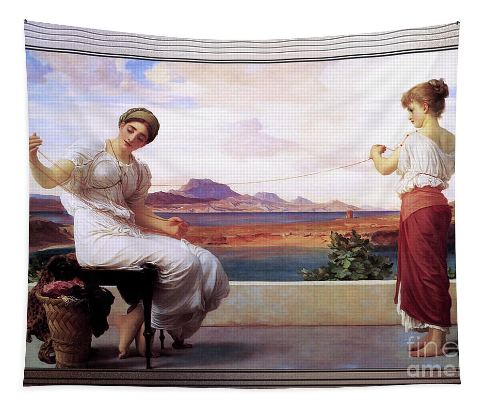 Winding The Skein Tapestry featuring the painting Winding The Skein by Frederic Leighton by Rolando Burbon