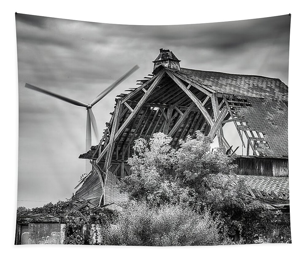 Windmill Tapestry featuring the photograph Windmill and Barn by Edward Shotwell
