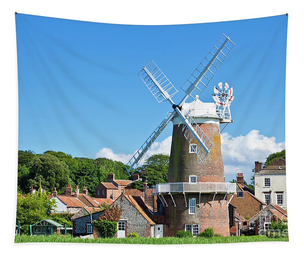 Windmill Uk Tapestry featuring the photograph Windmill at Cley next the Sea, Norfolk, England by Neale And Judith Clark