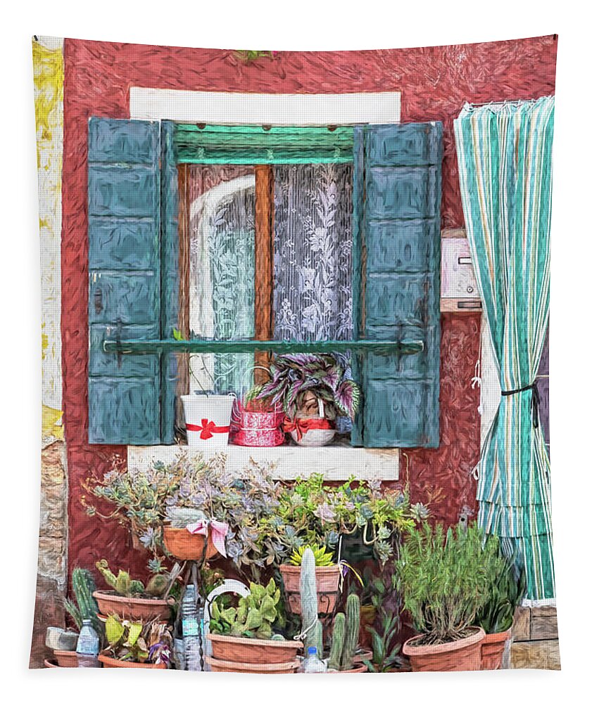Venice Tapestry featuring the photograph Window Flowers of Venice by David Letts