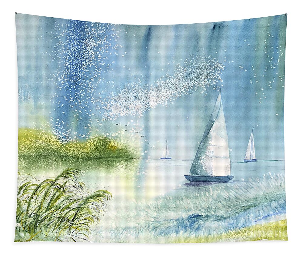 Seascape Tapestry featuring the painting Seascape -- Winds Up, Let's Sail by Catherine Ludwig Donleycott