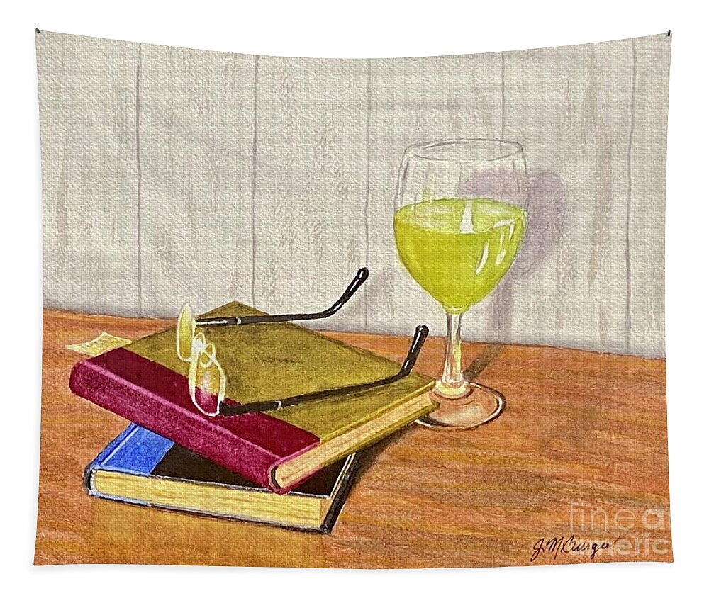 White Wine Tapestry featuring the painting Wine and a Good Book by Joseph Burger
