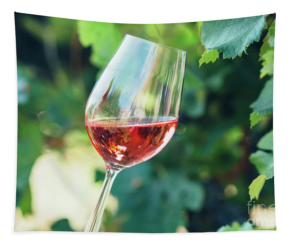 Wine Tapestry featuring the photograph Wine tasting in outdoor winery. by Jelena Jovanovic
