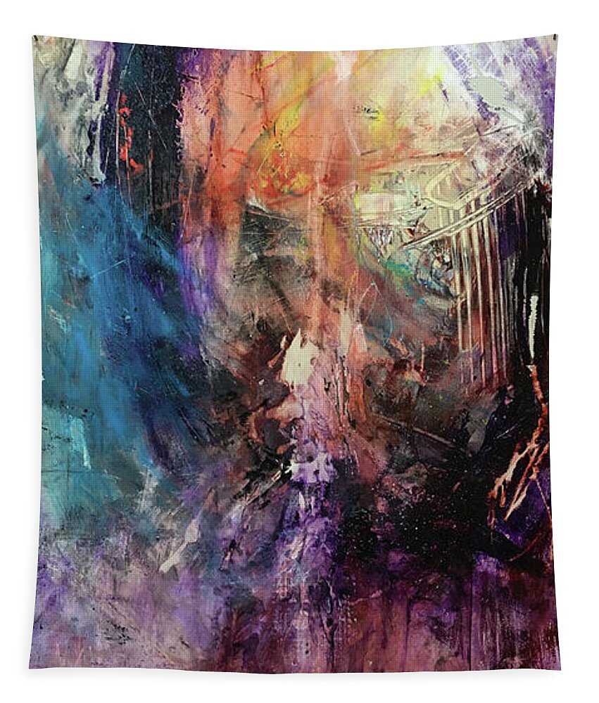 Abstract Art Tapestry featuring the painting Wings Tearing Angel by Rodney Frederickson
