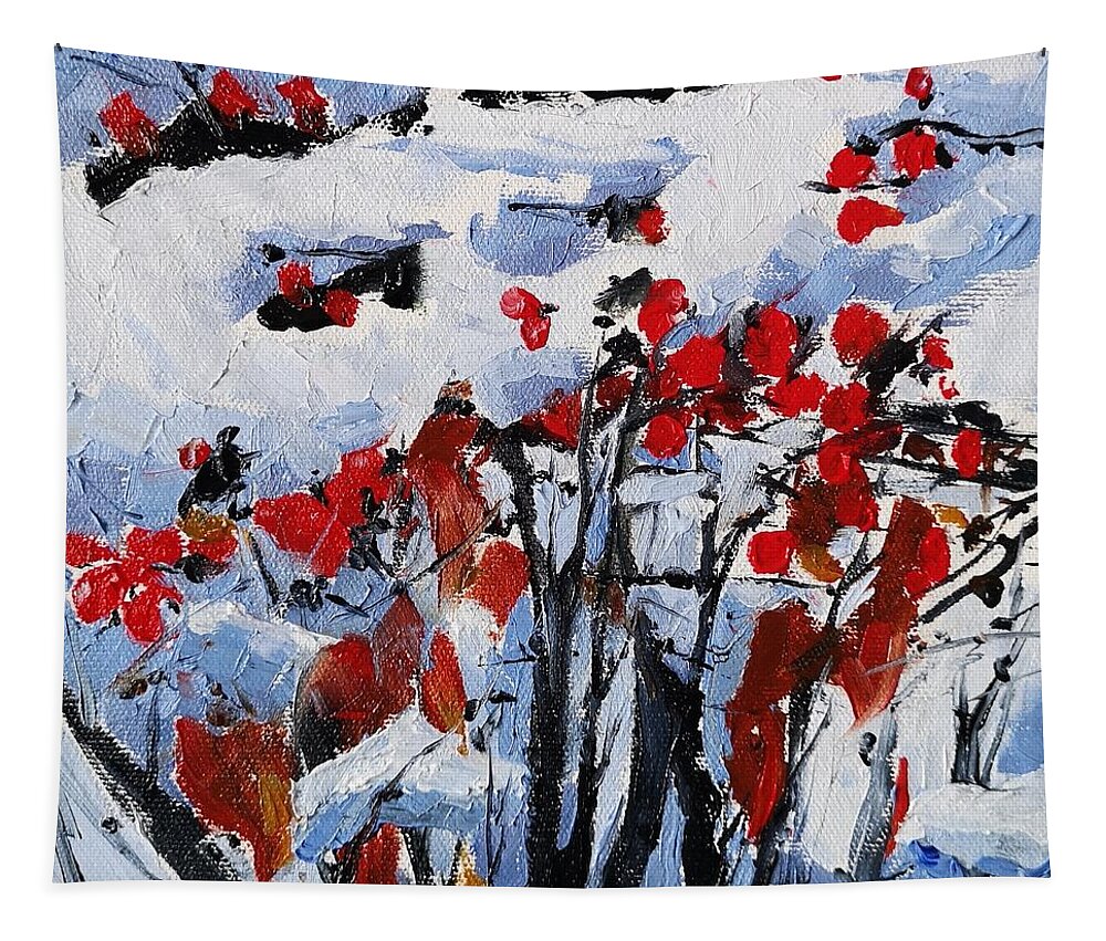 Winter Tapestry featuring the painting Winter Berries by Sheila Romard